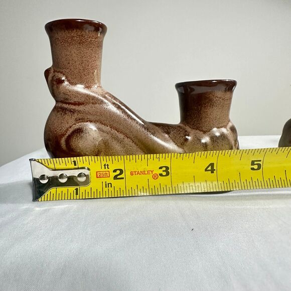 Frankoma Vintage Ceramic 304 Prairie Brown Double Candle Holder Set Of 2 - Picture 8 of 11